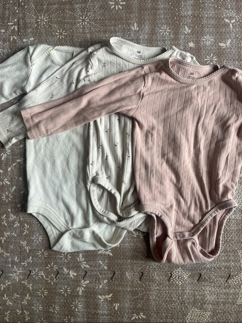 H&M Long-Sleeve Baby Pointelle Bodysuit Set - Dusty Pink & Cream